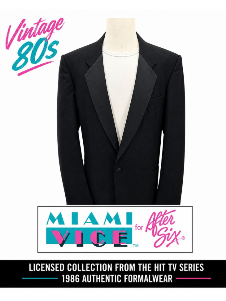 Vintage Miami Vice After Six Tuxedo Jacket 48l Black Satin Lapel Usa 1986...
